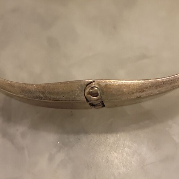 Signed Vintage Mexico Taxco Malachite 925 Sterling Silver Bangle Bracelet Cuff - Picture 7 of 12